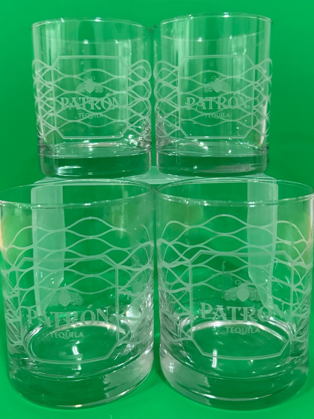 Set of 4 Patron Tequila  Lowball Rocks Glasses Etched & Patron Logo